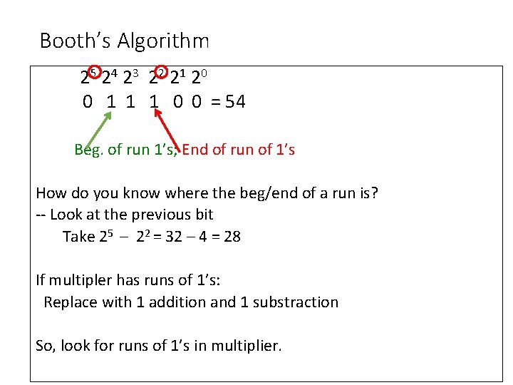 Booth’s Algorithm 25 24 23 22 21 20 0 1 1 1 0 0