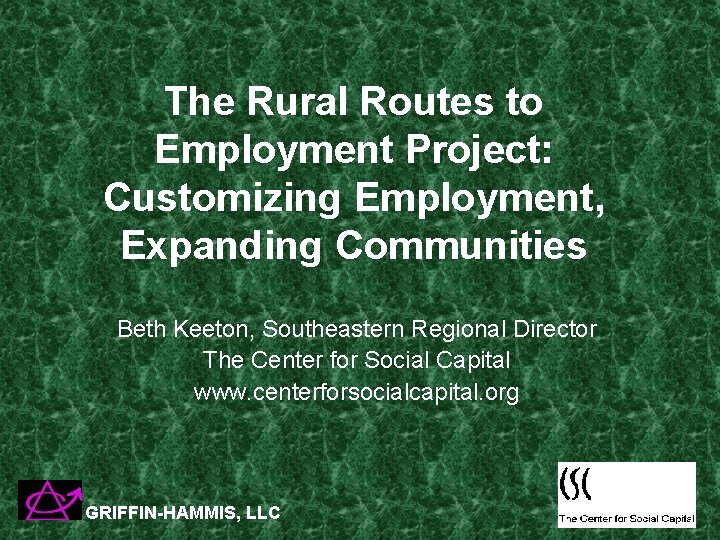 The Rural Routes to Employment Project: Customizing Employment, Expanding Communities Beth Keeton, Southeastern Regional