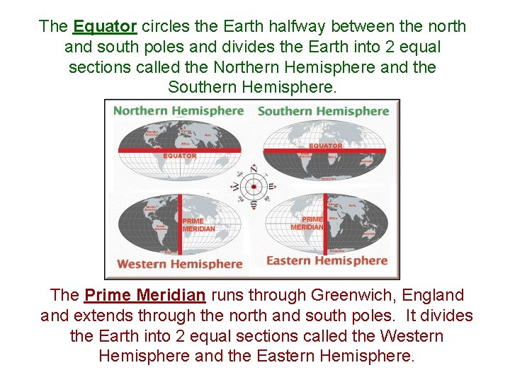 The Equator circles the Earth halfway between the north and south poles and divides