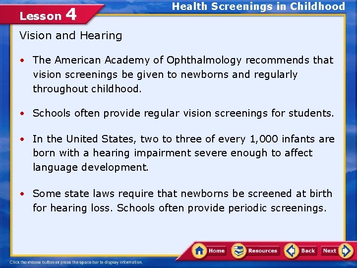 Lesson 4 Health Screenings in Childhood Vision and Hearing • The American Academy of