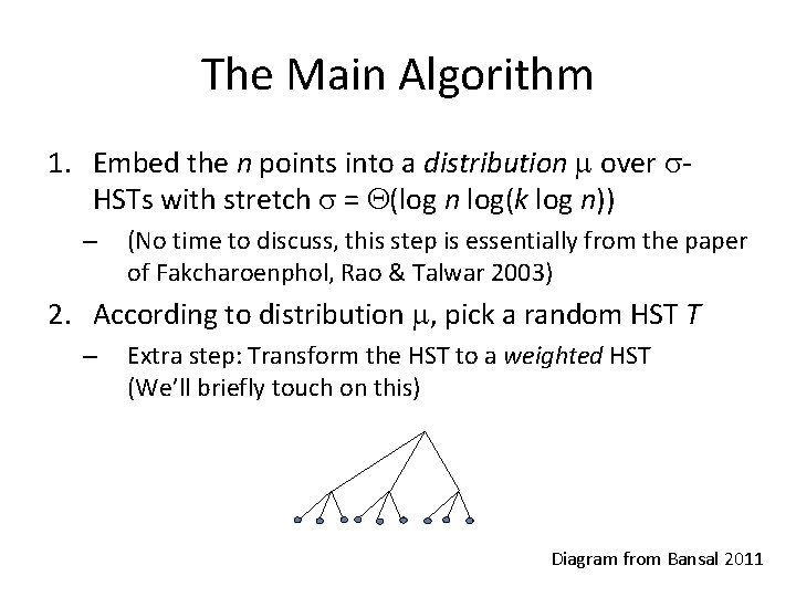 The Main Algorithm 1. Embed the n points into a distribution m over s.