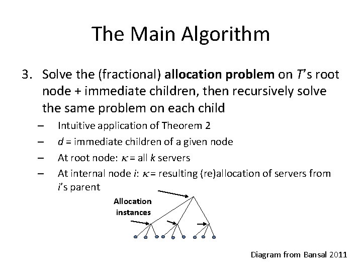 The Main Algorithm 3. Solve the (fractional) allocation problem on T’s root node +