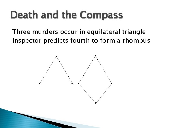 Death and the Compass Three murders occur in equilateral triangle Inspector predicts fourth to