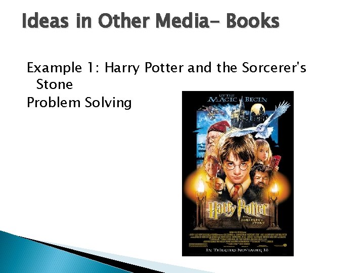 Ideas in Other Media- Books Example 1: Harry Potter and the Sorcerer's Stone Problem