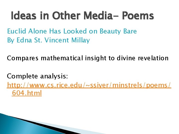 Ideas in Other Media- Poems Euclid Alone Has Looked on Beauty Bare By Edna