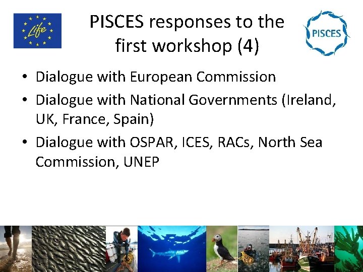 PISCES responses to the first workshop (4) • Dialogue with European Commission • Dialogue