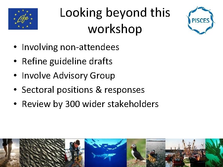 Looking beyond this workshop • • • Involving non-attendees Refine guideline drafts Involve Advisory