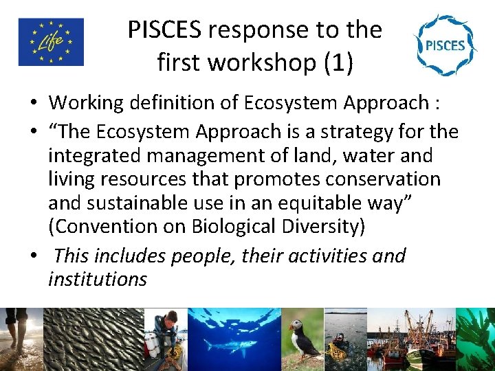 PISCES response to the first workshop (1) • Working definition of Ecosystem Approach :