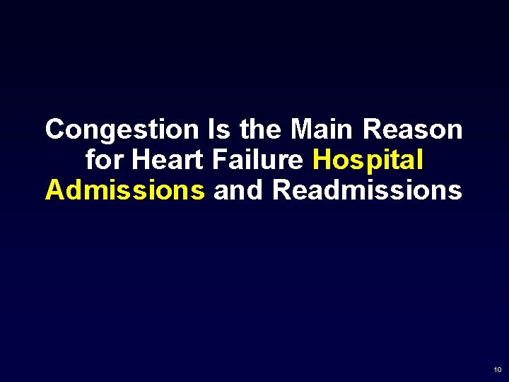 Congestion Is the Main Reason for Heart Failure Hospital Admissions and Readmissions 10 