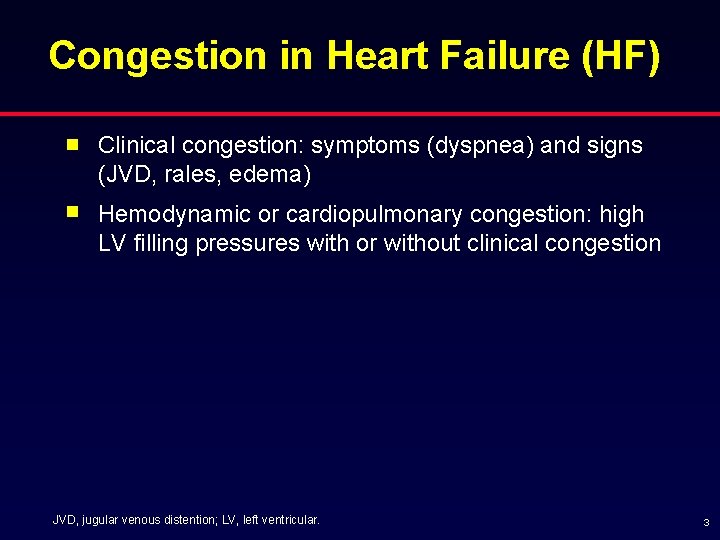 Congestion in Heart Failure (HF) Clinical congestion: symptoms (dyspnea) and signs (JVD, rales, edema)