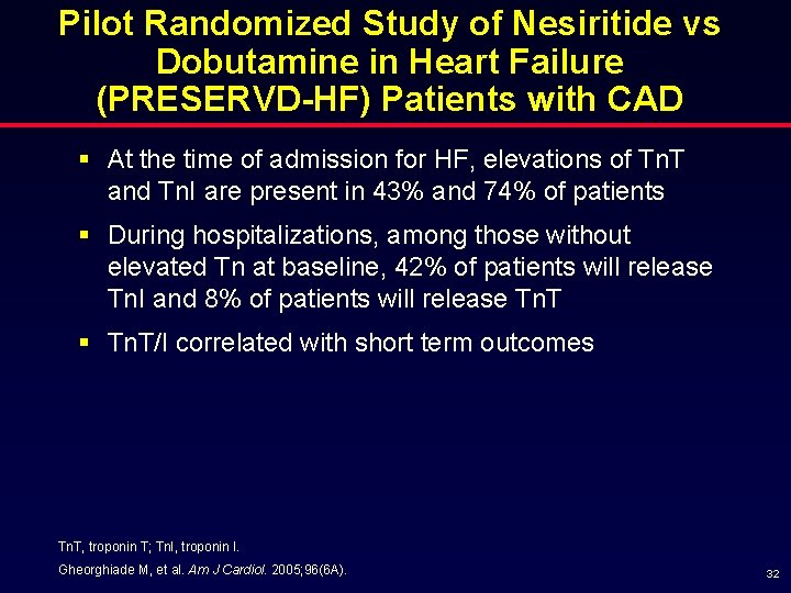 Pilot Randomized Study of Nesiritide vs Dobutamine in Heart Failure (PRESERVD-HF) Patients with CAD