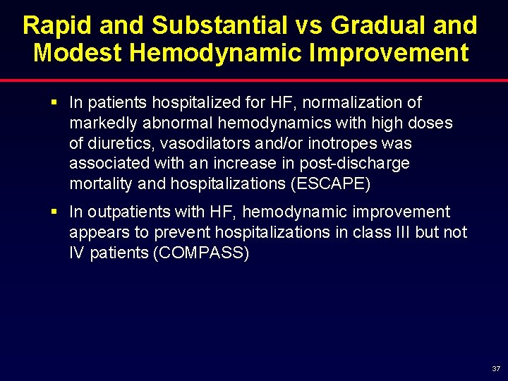 Rapid and Substantial vs Gradual and Modest Hemodynamic Improvement § In patients hospitalized for