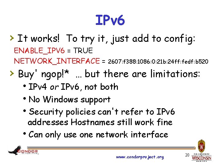 IPv 6 › It works! To try it, just add to config: ENABLE_IPV 6