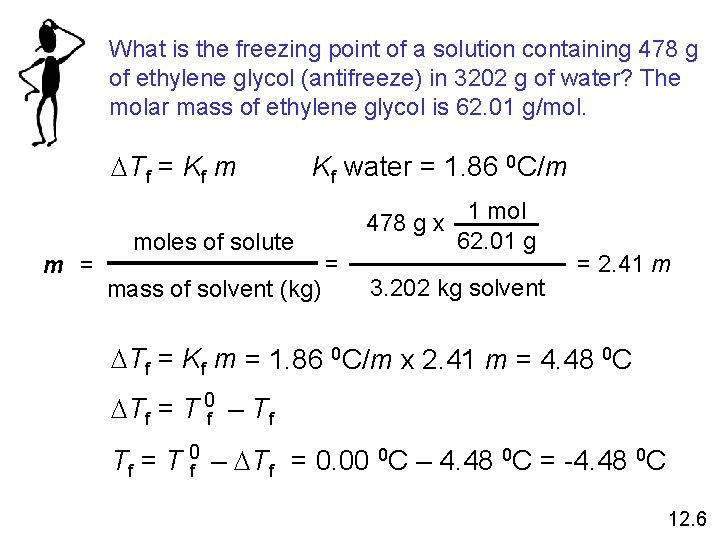 What is the freezing point of a solution containing 478 g of ethylene glycol