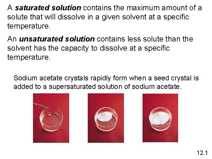 A saturated solution contains the maximum amount of a solute that will dissolve in