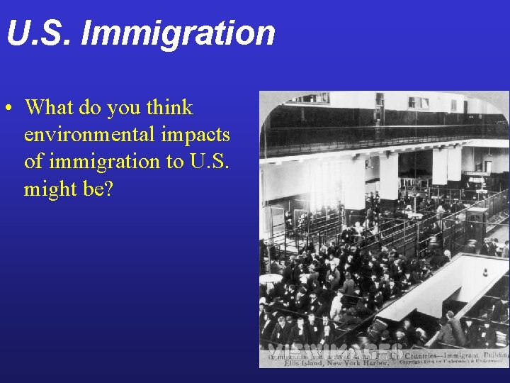 U. S. Immigration • What do you think environmental impacts of immigration to U.