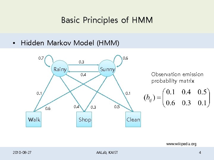 Basic Principles of HMM • Hidden Markov Model (HMM) 0. 7 0. 6 0. Basic Principles of HMM • Hidden Markov Model (HMM) 0. 7 0. 6 0.