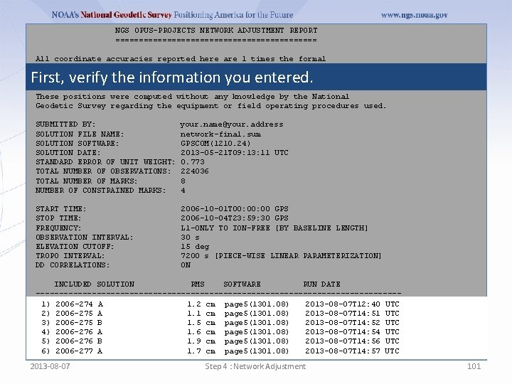 NGS OPUS-PROJECTS NETWORK ADJUSTMENT REPORT ====================== All coordinate accuracies reported here are 1 times