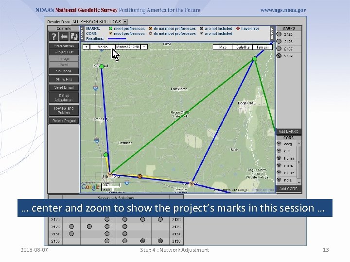 … center and zoom to show the project’s marks in this session … 2013