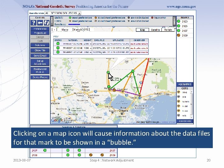 Clicking on a map icon will cause information about the data files for that