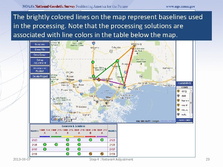 The brightly colored lines on the map represent baselines used in the processing. Note