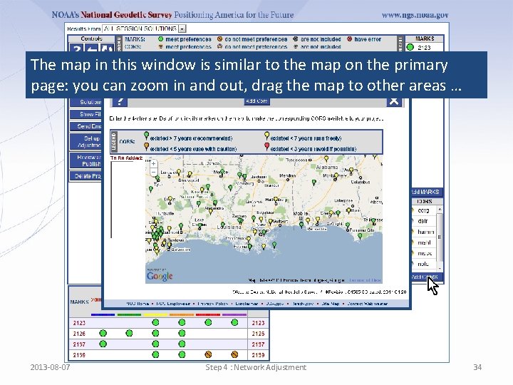 The map in this window is similar to the map on the primary page: