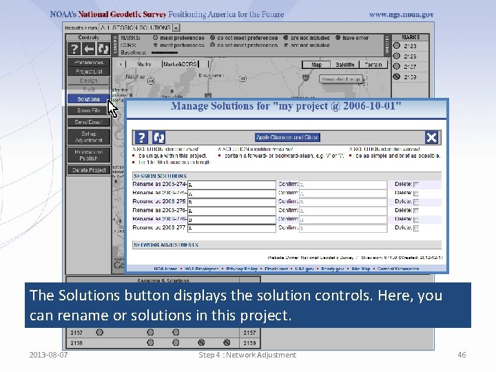 The Solutions button displays the solution controls. Here, you can rename or solutions in