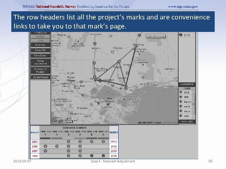 The row headers list all the project’s marks and are convenience links to take