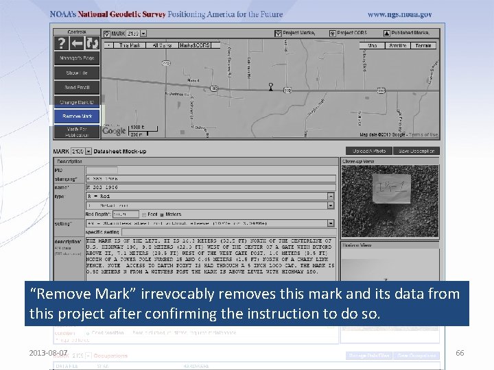 “Remove Mark” irrevocably removes this mark and its data from this project after confirming