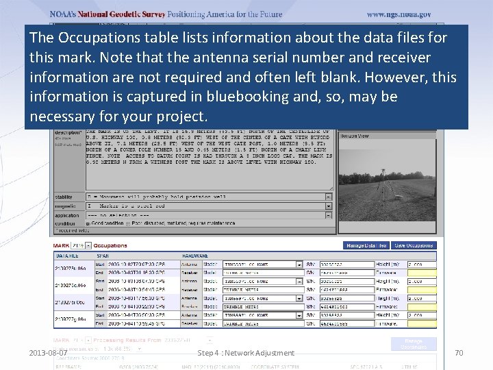 The Occupations table lists information about the data files for this mark. Note that