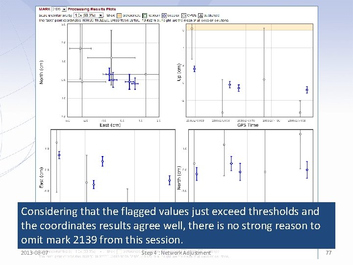 Considering that the flagged values just exceed thresholds and the coordinates results agree well,