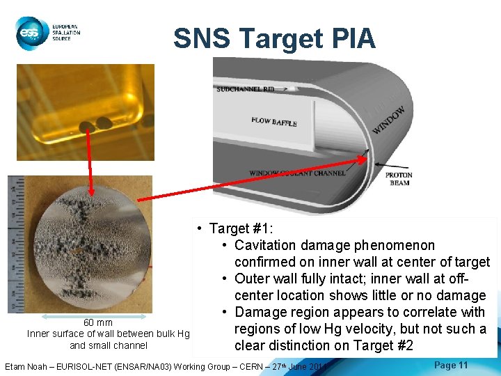 SNS Target PIA 60 mm Inner surface of wall between bulk Hg and small