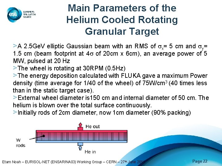 Main Parameters of the Helium Cooled Rotating Granular Target >A 2. 5 Ge. V