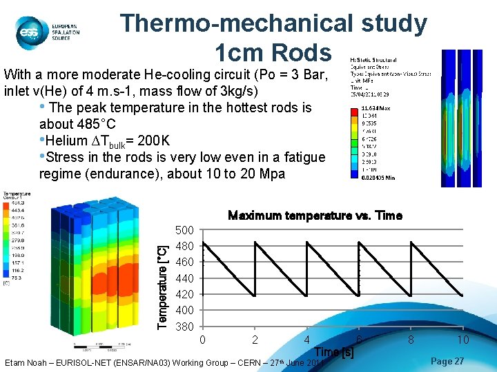 Thermo-mechanical study 1 cm Rods With a more moderate He-cooling circuit (Po = 3