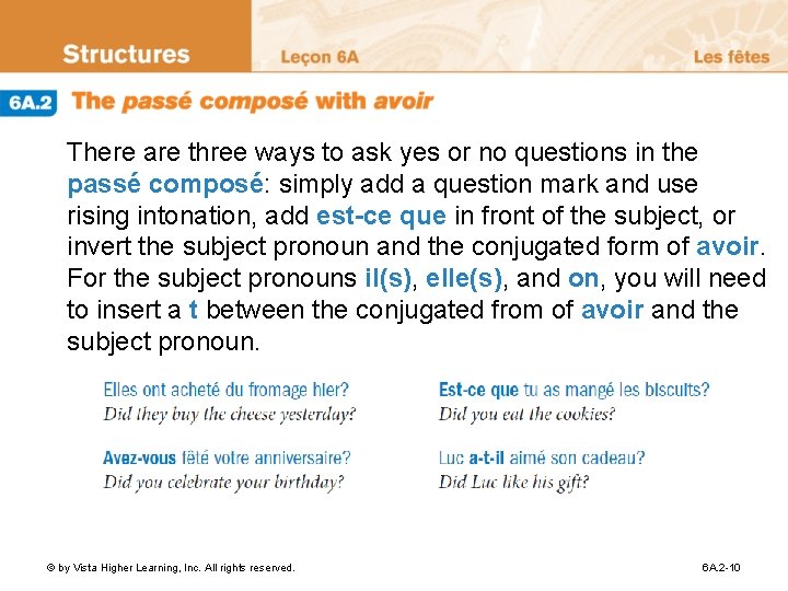 There are three ways to ask yes or no questions in the passé composé: