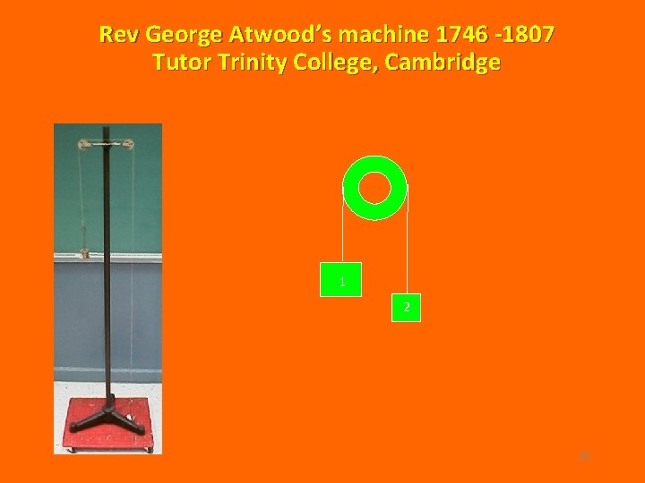 Rev George Atwood’s machine 1746 -1807 Tutor Trinity College, Cambridge 1 2 26 Rev George Atwood’s machine 1746 -1807 Tutor Trinity College, Cambridge 1 2 26