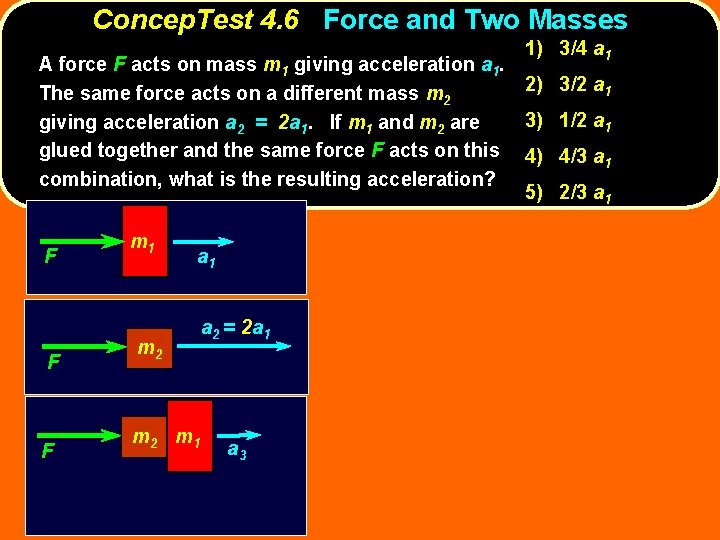 Concep. Test 4. 6 Force and Two Masses A force F acts on mass Concep. Test 4. 6 Force and Two Masses A force F acts on mass