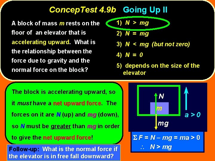 Concep. Test 4. 9 b Going Up II A block of mass m rests Concep. Test 4. 9 b Going Up II A block of mass m rests