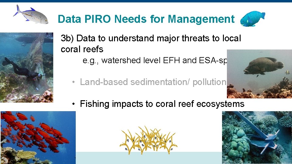 Data PIRO Needs for Management 3 b) Data to understand major threats to local