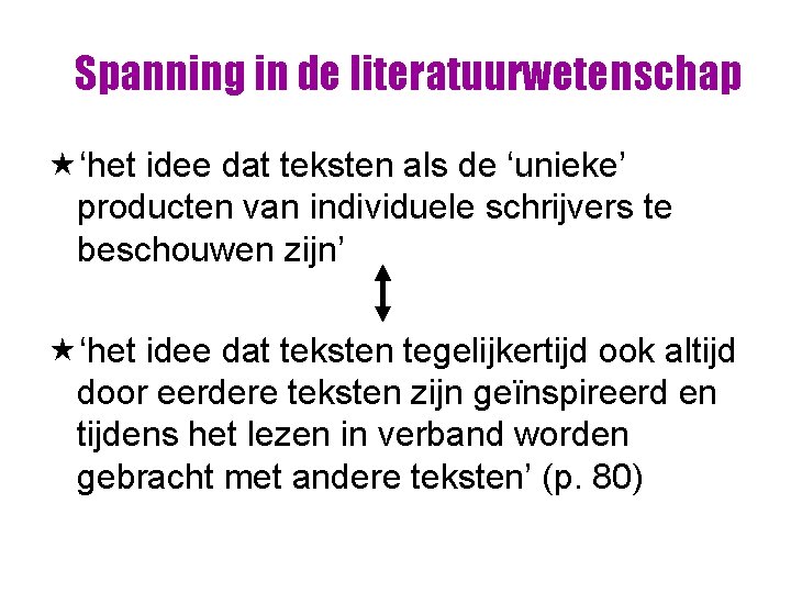 Spanning in de literatuurwetenschap «‘het idee dat teksten als de ‘unieke’ producten van individuele Spanning in de literatuurwetenschap «‘het idee dat teksten als de ‘unieke’ producten van individuele