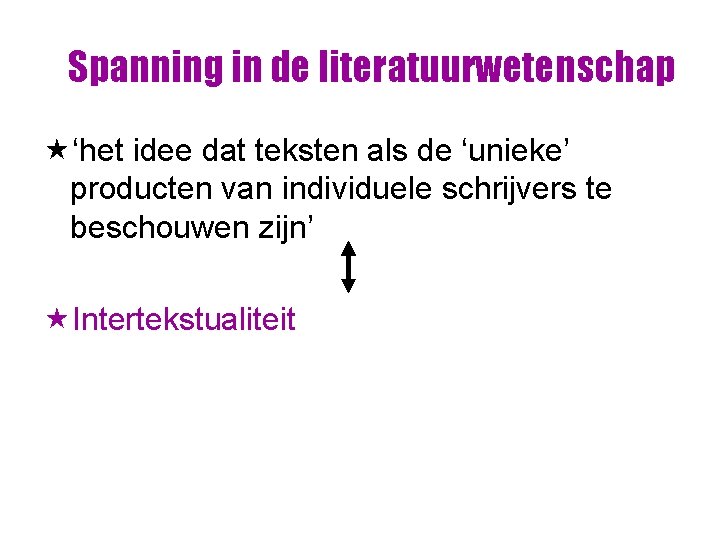 Spanning in de literatuurwetenschap «‘het idee dat teksten als de ‘unieke’ producten van individuele Spanning in de literatuurwetenschap «‘het idee dat teksten als de ‘unieke’ producten van individuele