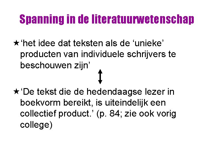 Spanning in de literatuurwetenschap «‘het idee dat teksten als de ‘unieke’ producten van individuele Spanning in de literatuurwetenschap «‘het idee dat teksten als de ‘unieke’ producten van individuele