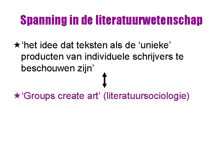 Spanning in de literatuurwetenschap «‘het idee dat teksten als de ‘unieke’ producten van individuele Spanning in de literatuurwetenschap «‘het idee dat teksten als de ‘unieke’ producten van individuele