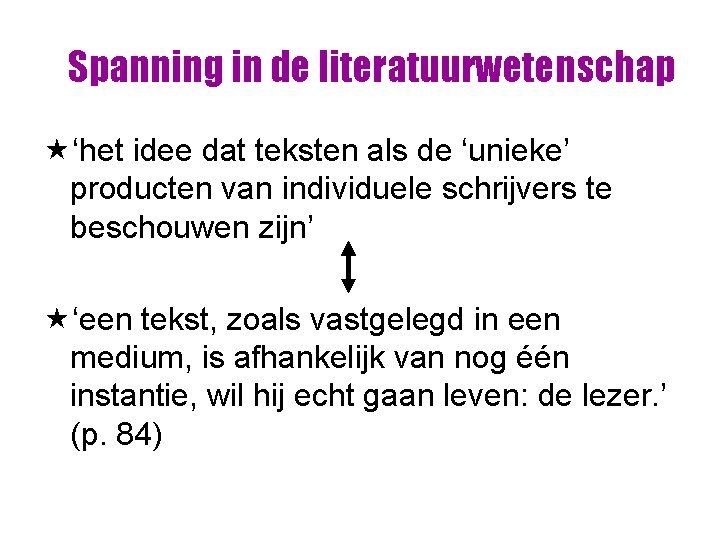 Spanning in de literatuurwetenschap «‘het idee dat teksten als de ‘unieke’ producten van individuele Spanning in de literatuurwetenschap «‘het idee dat teksten als de ‘unieke’ producten van individuele