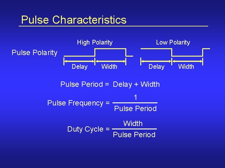 Pulse Characteristics High Polarity Low Polarity Pulse Polarity Delay Width Pulse Period = Delay
