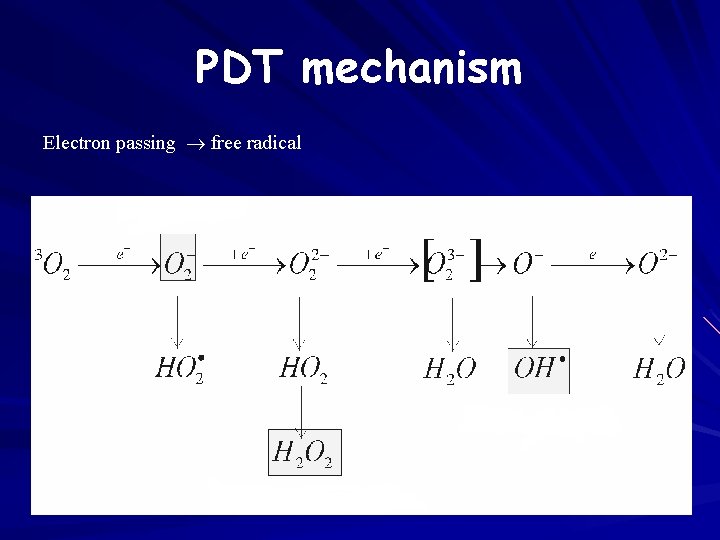 PDT mechanism Electron passing free radical 