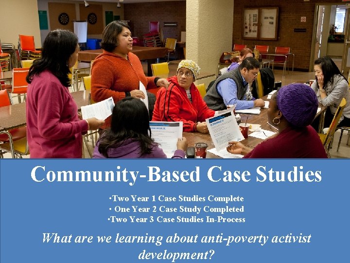 Community-Based Case Studies • Two Year 1 Case Studies Complete • One Year 2
