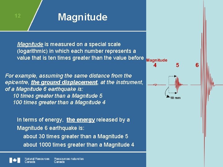 12 Magnitude is measured on a special scale (logarithmic) in which each number represents