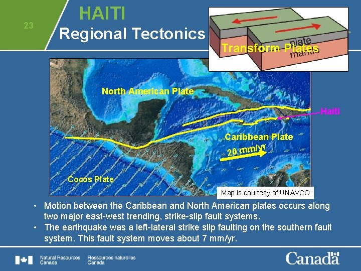 23 HAITI Regional Tectonics Transform Plates North American Plate Haiti Caribbean Plate /yr 20