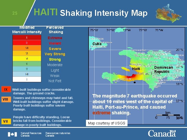 25 HAITI Shaking Intensity Map Modified Mercalli Intensity Perceived Shaking Extreme Violent Severe Very